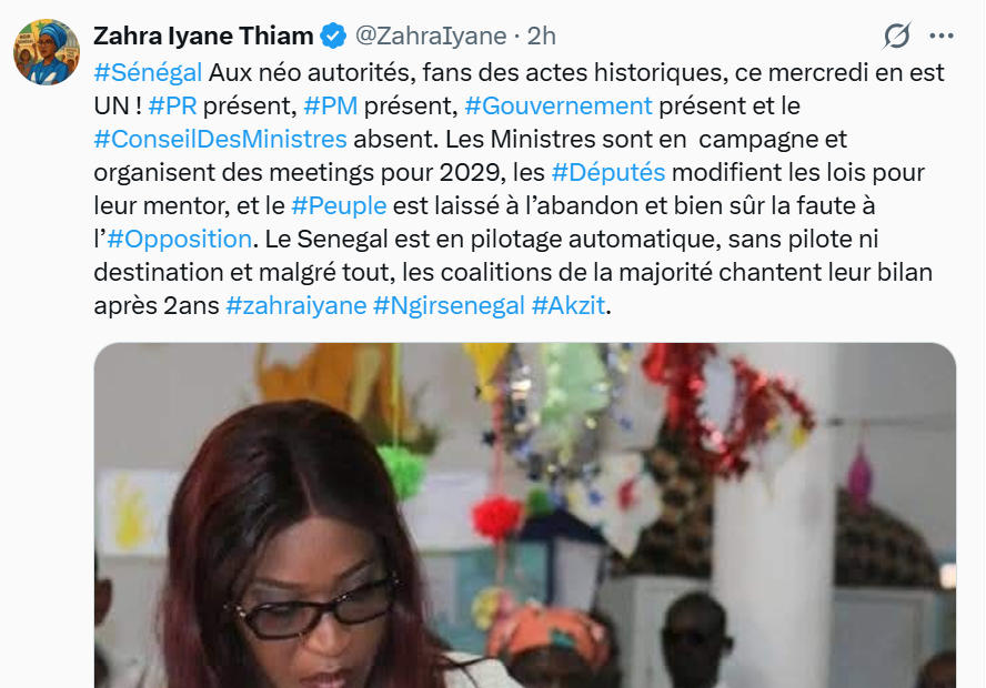 Encore un mercredi sans Conseil des ministres : "les ministres sont en campagnes...", lâche Zahra I. Thiam