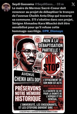 Débaptisation du tronçon de l'avenue Cheikh Anta Diop : Seydi Gassama interpelle le maire de Mermoz Sacré-Coeur
