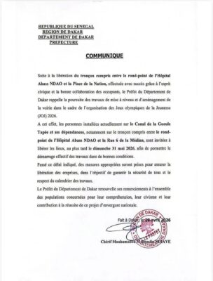 Dakar : Les occupants du tronçon Hôpital Abass NDAO – Rue 6 Médina invités à quitter les lieux