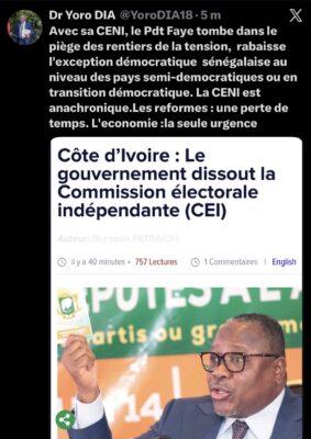 Yoro Dia : "Avec sa CENI, le Pdt Faye tombe dans le piège des rentiers de la tension"