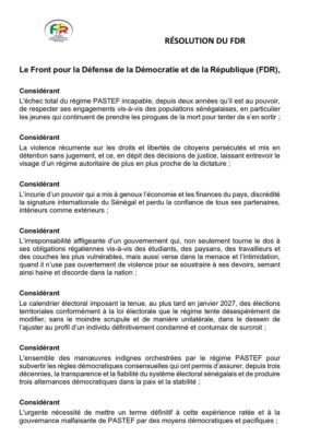 Politique : Le FDR engage la bataille des élections territoriales de janvier 2027