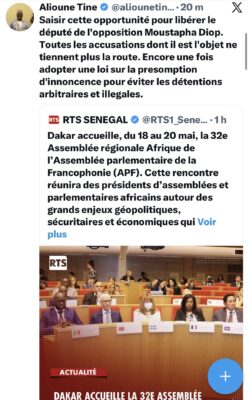 Assemblée APF : Alioune TINE appelle à libérer le député de l'opposition Moustapha Diop