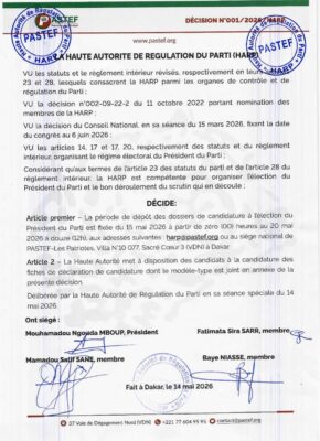 Congrès PASTEF-LES PATRIOTES : La procédure pour l’élection du Président officiellement lancée