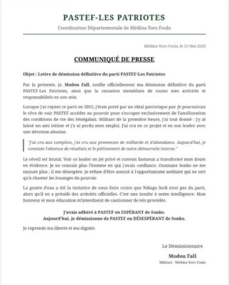 Affaire Ndiaga SYLLA : Démission d’un militant de PASTEF-Médina Yoro Foula