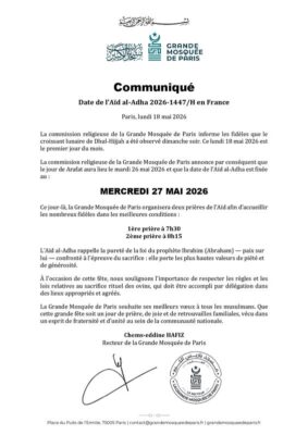 France : La Grande Mosquée de Paris fixe la date de l’Eid El Kabir