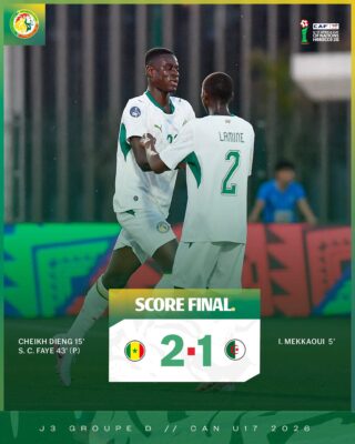 CAN U17 : Le Sénégal s’impose 2-1 face à l'Algérie et se qualifie pour les 1/4 de finale