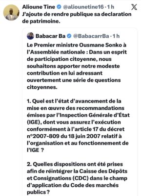 Questions d’actualité : Alioune TINE demande à Sonko de rendre publique sa déclaration de patrimoine
