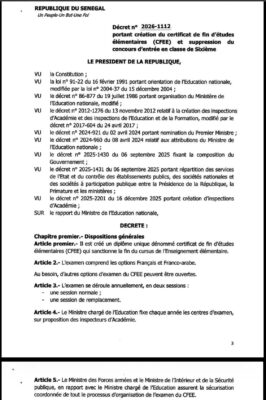 Éducation : Le Sénégal supprime officiellement le concours d’entrée en Sixième