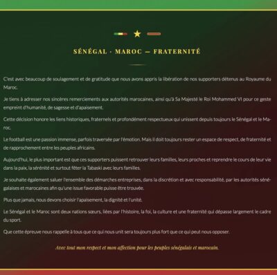 Grâce Royale : Idrissa Gana Gueye soulagé par la libération des supporters sénégalais