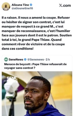 Pape Thiaw sans contrat : Alioune TINE dénonce un manque de respect et de reconnaissance