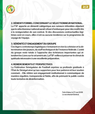 Rumeurs autour de Pape THIAW : La FSF apporte un démenti