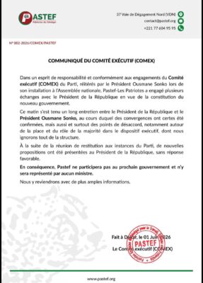 Ousmane SONKO : "PASTEF ne participera pas au prochain gouvernement et n’y sera représenté par aucun ministre"