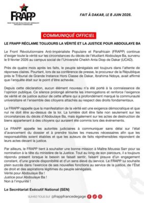 Décès d’Abdoulaye BA : Le FRAPP réclame toujours la vérité et la justice pour l’étudiant
