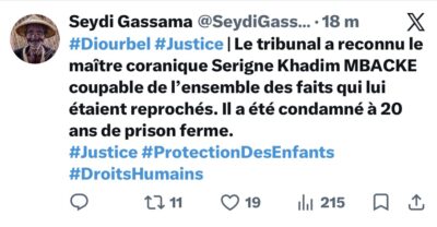 Tribunal de Diourbel : Le maître coranique Serigne Khadim Mbacké condamné à 20 ans de prison ferme