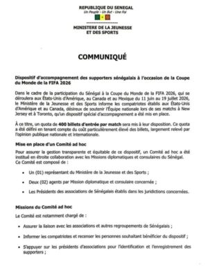 Mondial 2026 : Un dispositif mis en place pour accompagner les supporters sénégalais de la diaspora