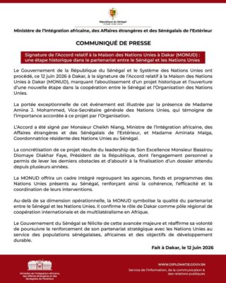 Maison des Nations Unies à Dakar : Une nouvelle étape dans la coopération entre le Sénégal et l'Organisation