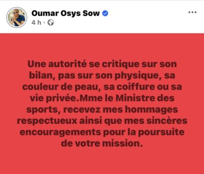 Oumar Sow défend Djirèye Clotilde COLY : "Une autorité se critique sur son bilan, pas sur son physique"