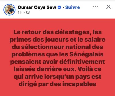 "Voilà ce qui arrive lorsqu’un pays est dirigé par des incapables", Oumar Sow critique les autorités