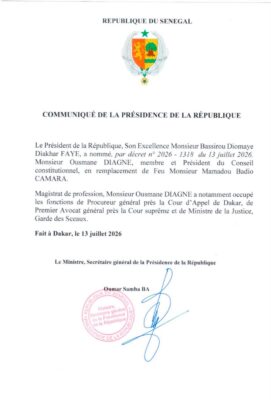URGENT : Ousmane DIAGNE, nouveau Président du Conseil constitutionnel