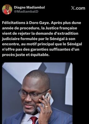 Affaire Doro Gaye : La justice française rejette la demande d'extradition judiciaire formulée par le Sénégal