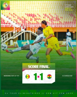 Elimin. Mondial Féminine U17 2026 : Les Lionnes concèdent le nul face au Ghana (1-1)