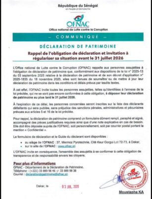 Déclaration de Patrimoine : L’OFNAC menace de publier la liste des contrevenants, après le 31 juillet prochain