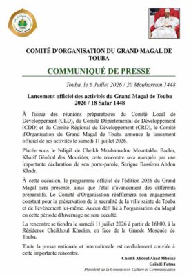 Lancement officiel des activités du Grand Magal de Touba 2026, le samedi 11 juillet 2026