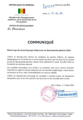 BAC 2026 : Démarrage du second groupe d'épreuves, le jeudi 09 juillet prochain