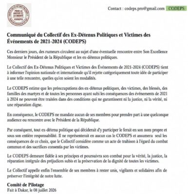 Rencontre avec Diomaye Faye : Le CODEP dit NON et réclame la justice sur les événements de 2021 à 2024