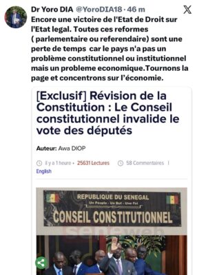 "Encore une victoire de l'Etat de Droit sur l'Etat legal", clame Yoro Dia après la décision du CC