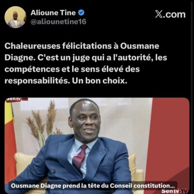 "Un bon choix" : Alioune TINE salue la nomination d’Ousmane Diagne à la tête du CC