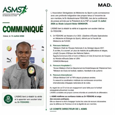 Affaire Dr FÉDIORE : L’ASMS dénonce les propos d’Abdoulaye Fall et exige des excuses publiques
