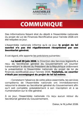 LFR 2026 : L'Assemblée nationale renvoie le dossier au Gouvernement pour motif incomplet