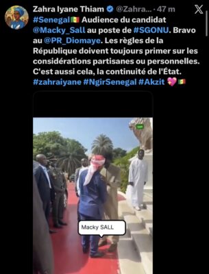 Audience avec Macky Sall, candidat à l’ONU : Zahra I. Thiam félicite le Président Diomaye FAYE