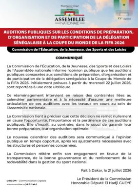 Mondial 2026 : L’Assemblée reporte les auditions de la délégation sénégalaise à une date ultérieure
