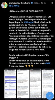 MIK détruit l’ONG UN Watch : "Son objectif est d'empêcher Macky Sall de succéder à Antonio Guterres"