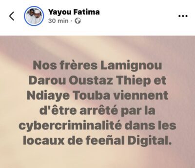 Cybercriminalité : Lamignou Darou et cie arrêtés dans les locaux de feeñal Digital
