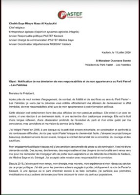 Démission : Pastef perd un ténor à Kaolack, Cheikh Baye Mbaye Niass Al Kaolackhi claque la porte