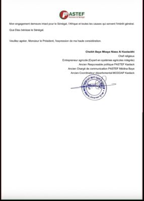 Démission : Pastef perd un ténor à Kaolack, Cheikh Baye Mbaye Niass Al Kaolackhi claque la porte