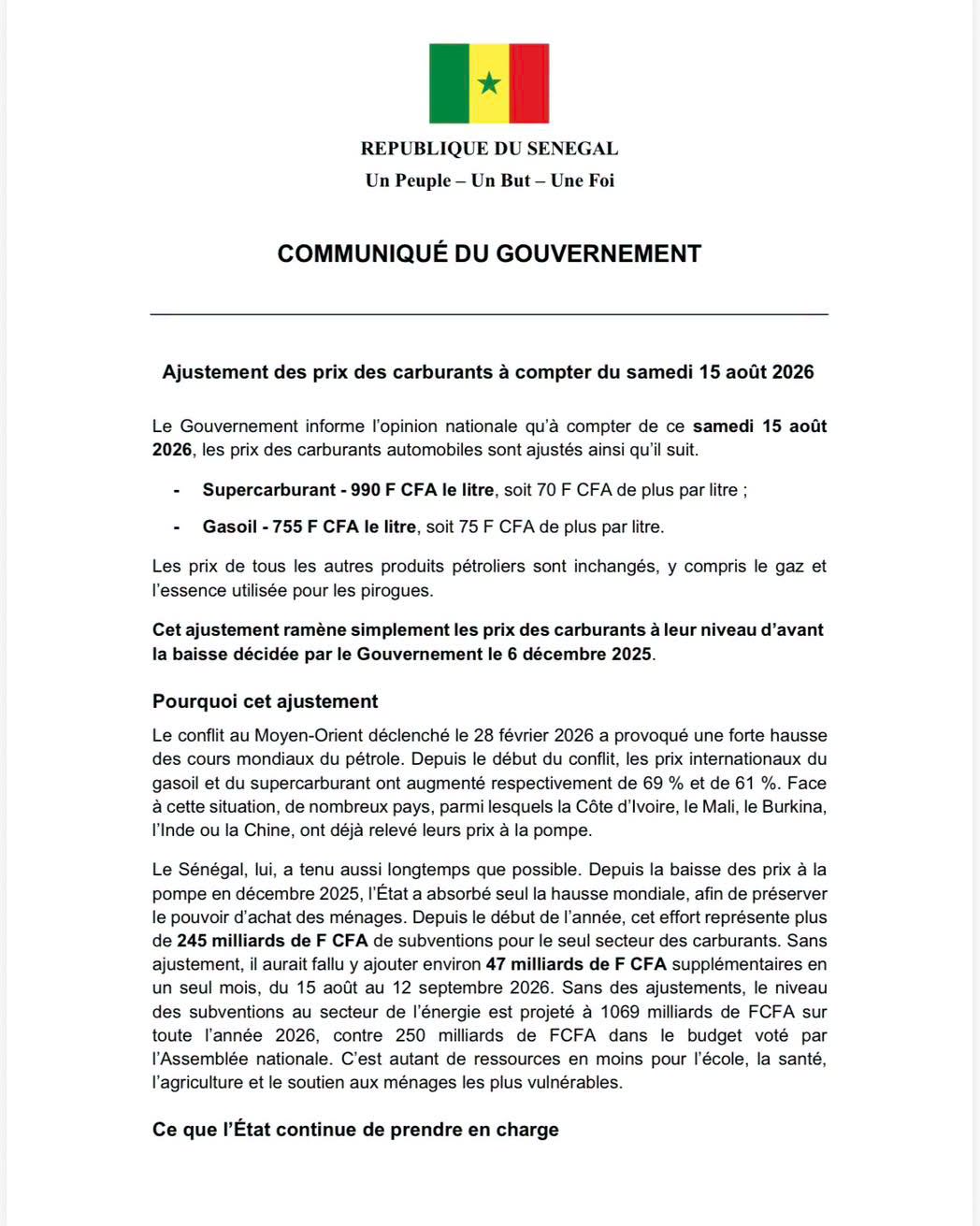 Le Gouvernement annonce la hausse des prix du carburant à partir du 15 août