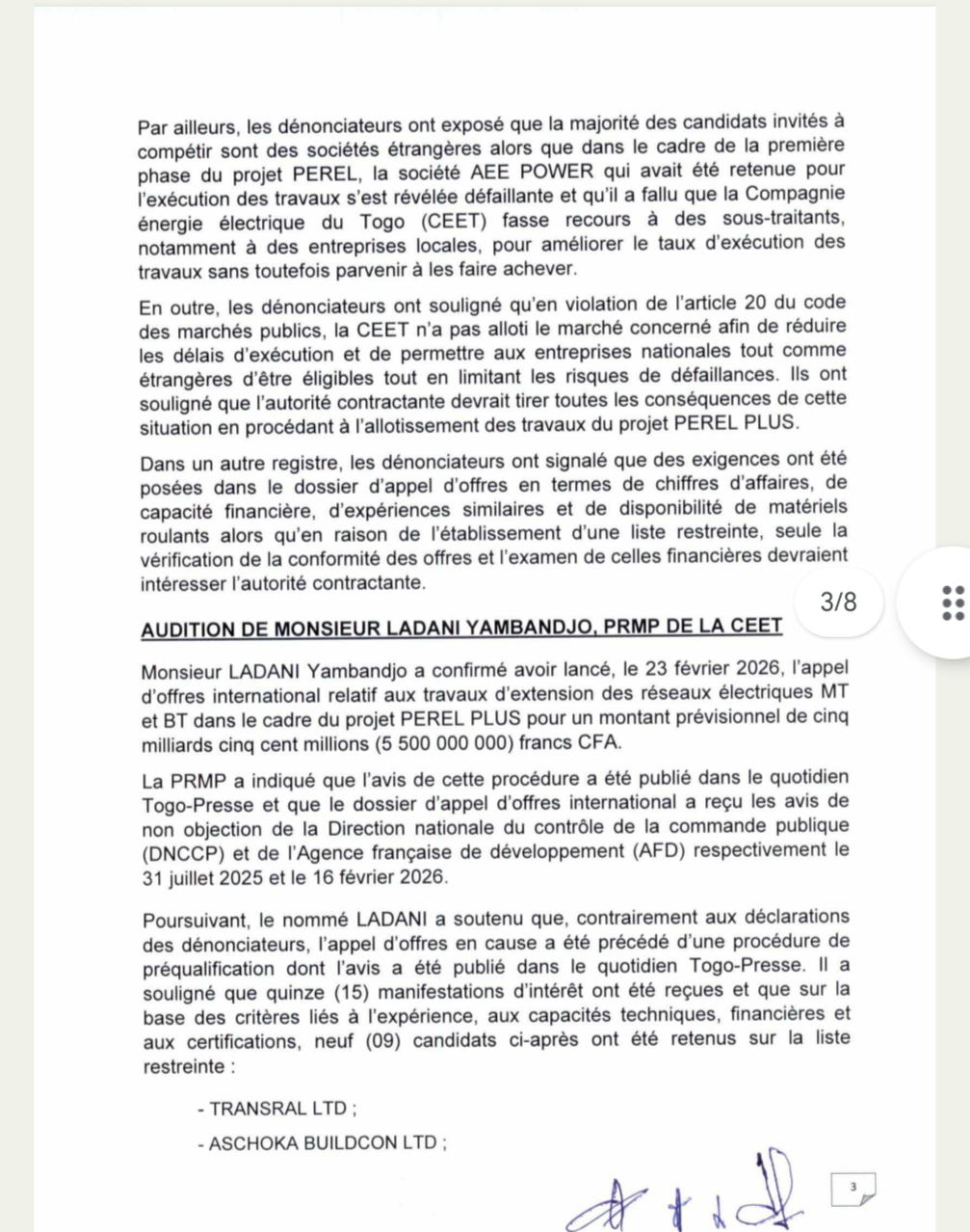 Togo : Révélations sur les défaillances de l'espagnol AEE Power dans le projet PEREL