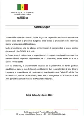 Crédits spéciaux : Le Gouvernement saisit officiellement le Conseil constitutionnel pour irrecevabilité
