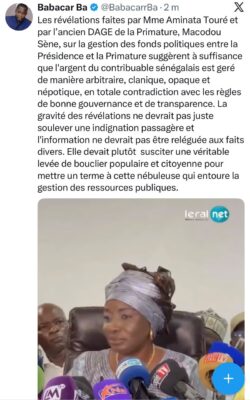 Révélations sur les fonds politiques : Babacar Ba monte au créneau et réclame la fin de l’opacité