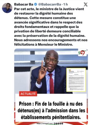 Fin de la fouille à nu dans les prisons : Babacar Ba salue la décision du Ministre de la Justice