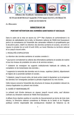 Crise dans la Santé : L’ASAS And Gueusseum décrète la rétention des données sanitaires et sociales