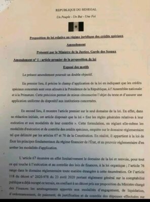 Régime juridique des crédits spéciaux : Le Gouvernement propose une révision de l’article premier du projet de loi