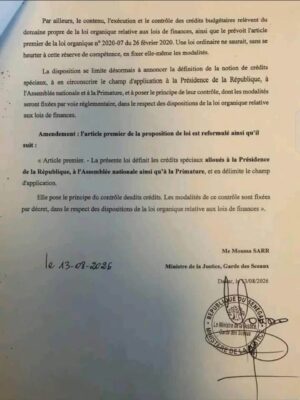Régime juridique des crédits spéciaux : Le Gouvernement propose une révision de l’article premier du projet de loi