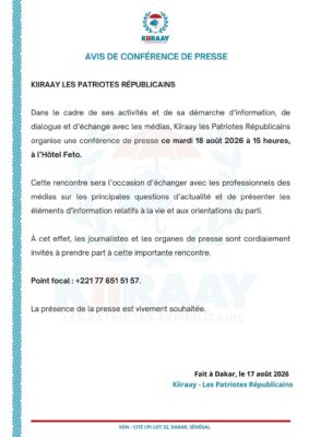 Actualités nationales : KIRAAY face à la presse, ce mardi 18 août 2026