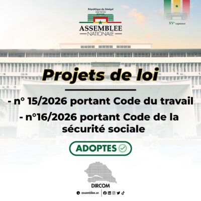 Assemblée nationale : Les projets de loi portant Code du Travail et Code de la Sécurité sociale adoptés