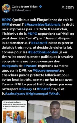 DPG du Premier ministre Al Amine Lô : Les dures vérités de Zahra Iyane Thiam !